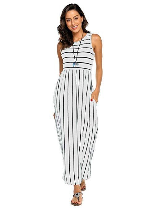Women's Sleeveless Striped Flowy Casual Maxi Dress - Sophinity