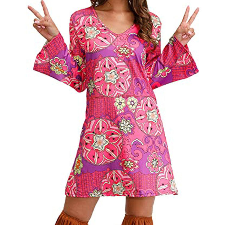 Hippie Clothing Print Dress Women - Sophinity