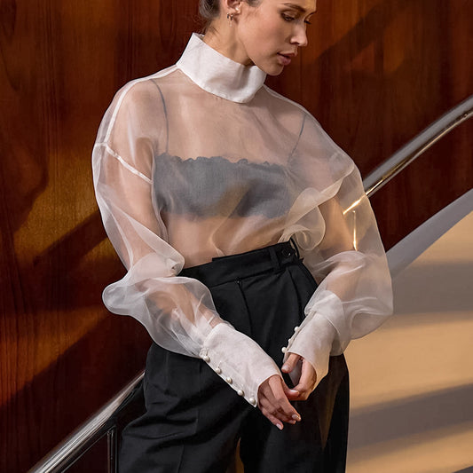 Women's Sheer Mesh Long-sleeved Shirt - Sophinity