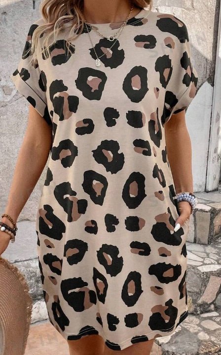 Women's Leopard Print Batwing Sleeve Holiday Beach Casual Dress - Sophinity