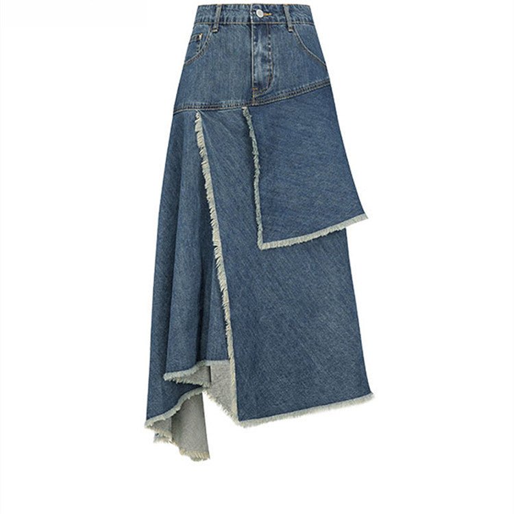 Spring Retro High Waist Women Irregular Denim Skirts - Sophinity