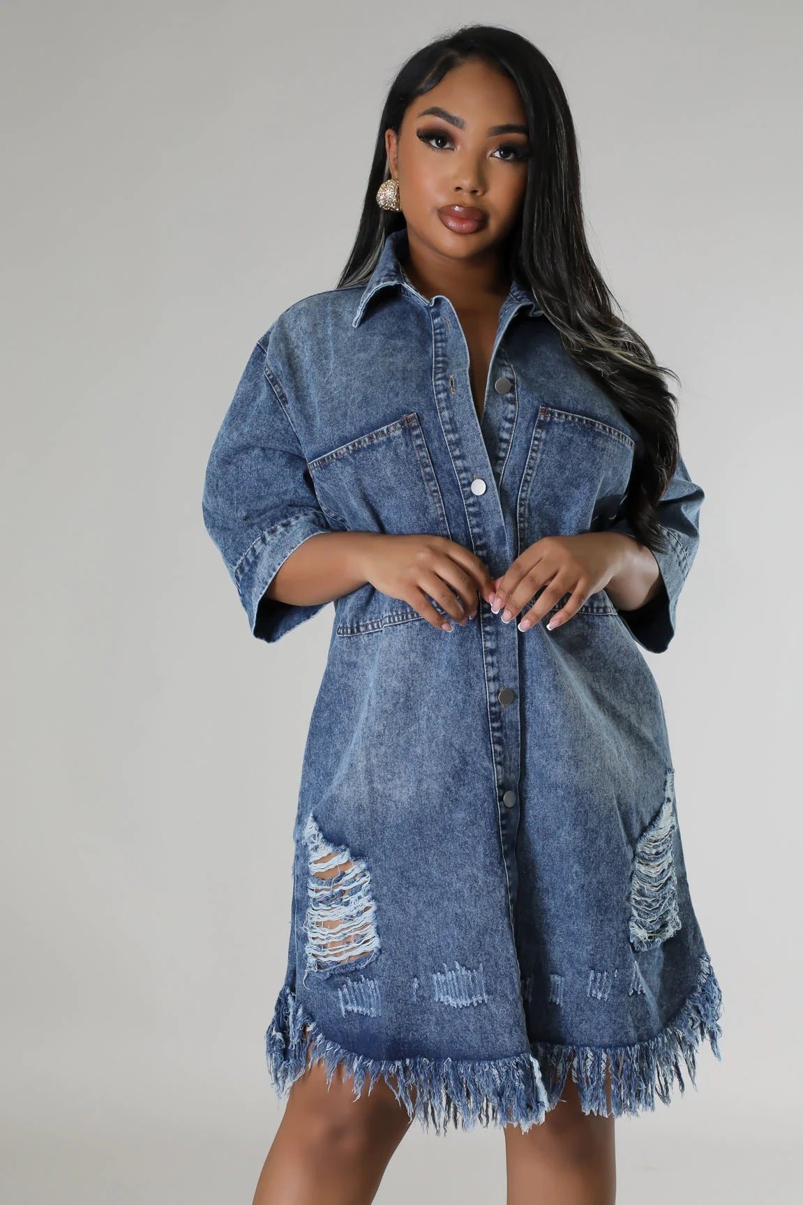 Women's Fashion Denim Long Dress - Sophinity