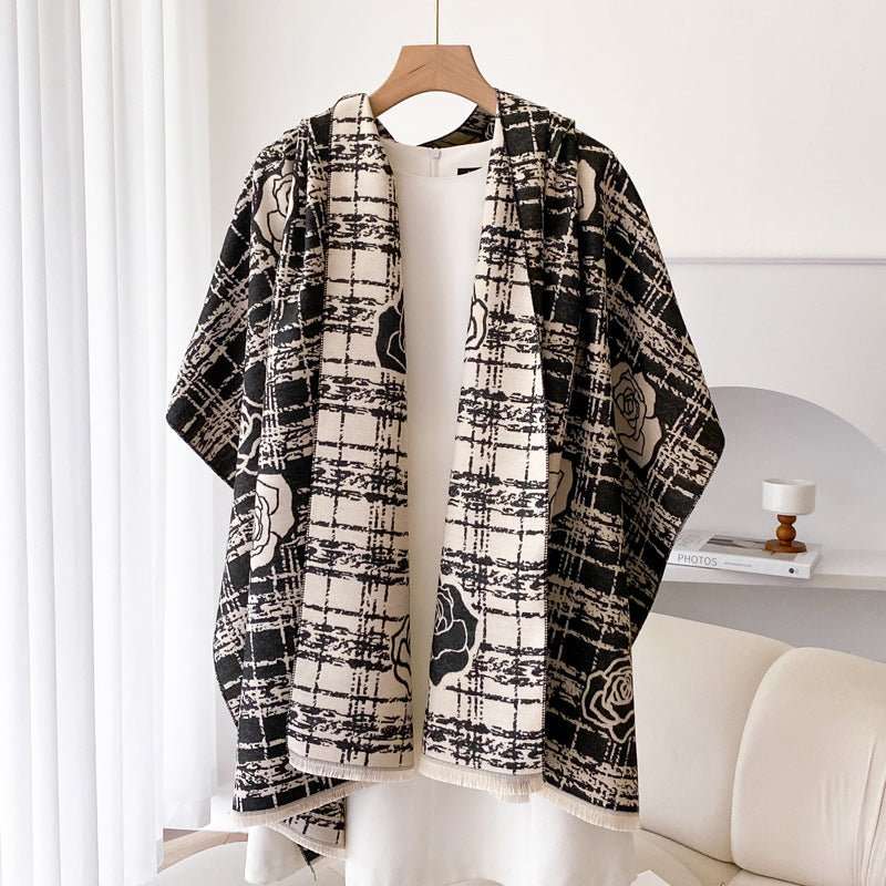 Cashmere - like Double - sided Scarf Camellia Tassel Air - conditioned Room Cloak - Sophinity
