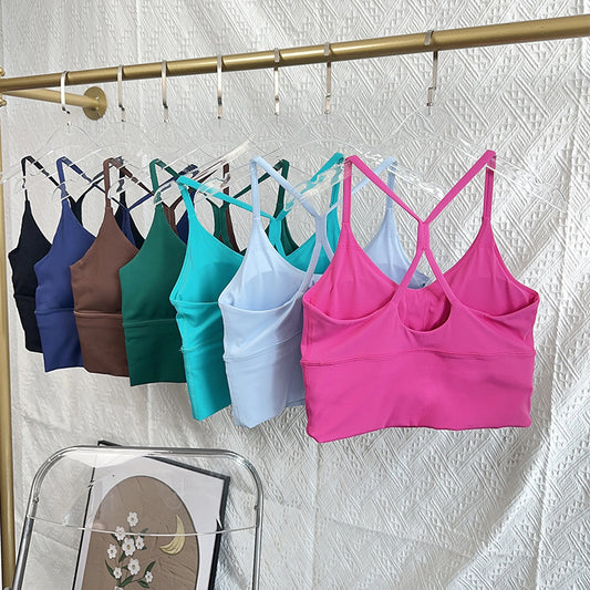 Women's Slim Shoulder Strap Solid Color Yoga Sports Vest - Sophinity