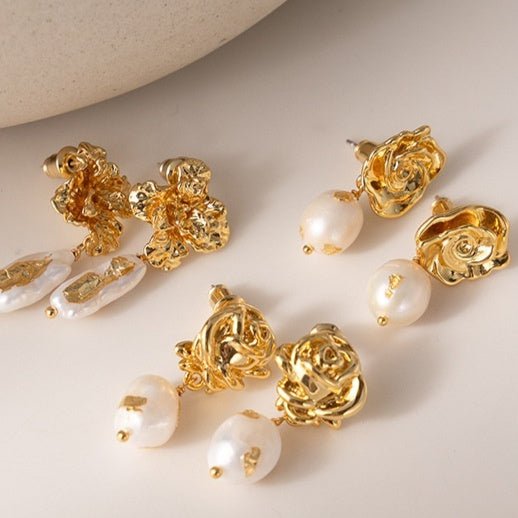 Graceful And Fashionable Brass Gold - plated Real Pearl Earrings For Women - Sophinity