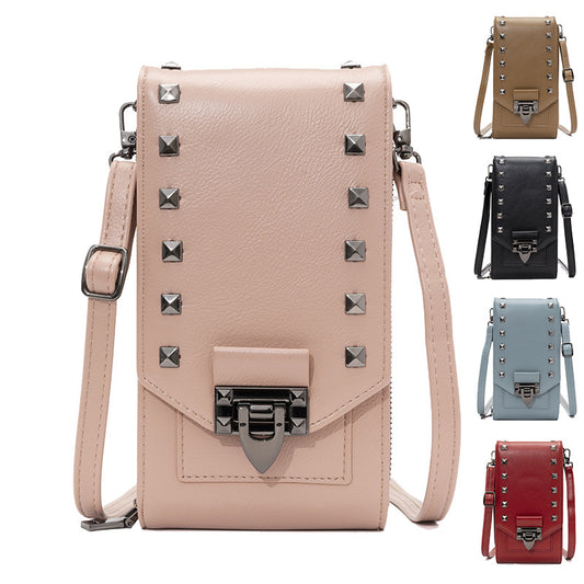 Rivet Design Shoulder Bags Mobile Phone Handbag Solid Color Crossbody Bags Women - Sophinity