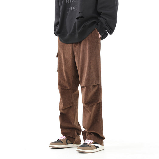 Stylish brown China-Chic streetwear pants with a relaxed fit and pocket details for casual outfits