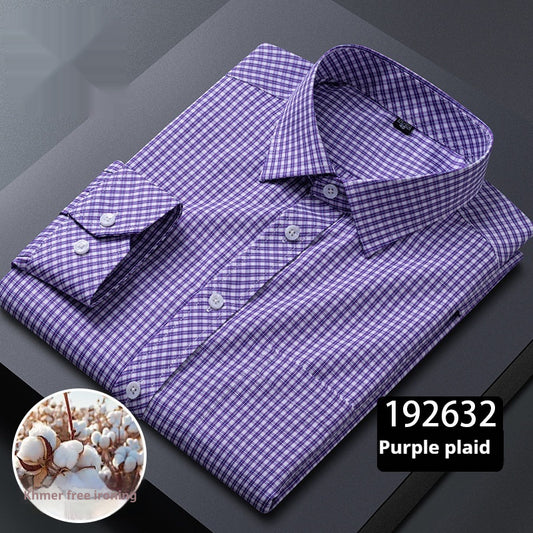 Men's Long-sleeved Plaid Middle-aged Business Square Collar Shirt - Sophinity