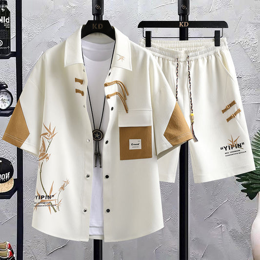 New Chinese Style National Style Suit Men's Summer Short Sleeve Shirt Shorts Wear A Set Of Casual Sports Clothes - Sophinity