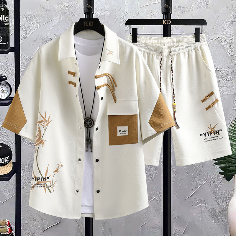 New Chinese Style National Style Suit Men's Summer Short Sleeve Shirt Shorts Wear A Set Of Casual Sports Clothes - Sophinity