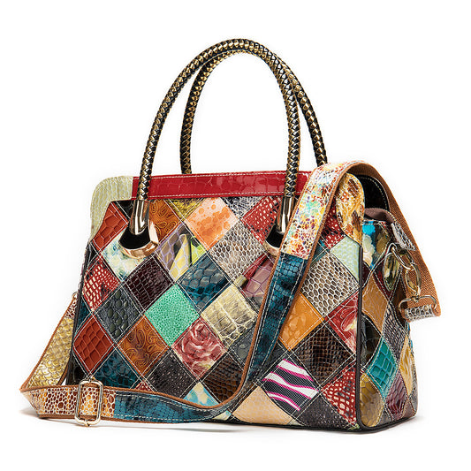 A Vintage Vintage Top Leather Patchwork Handbag