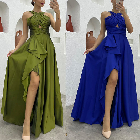 Sleeveless Solid Color Irregular Long Dress  Formal For Women - Sophinity