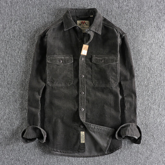 Retro Washed Corduroy Long-sleeved Shirt For Men - Sophinity