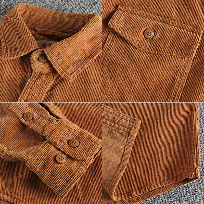 Retro Washed Corduroy Long-sleeved Shirt For Men - Sophinity