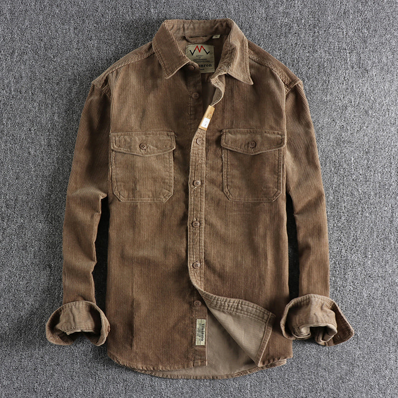 Retro Washed Corduroy Long-sleeved Shirt For Men - Sophinity