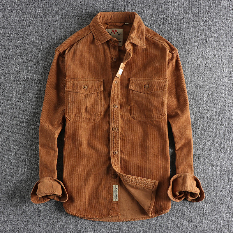 Retro Washed Corduroy Long-sleeved Shirt For Men - Sophinity