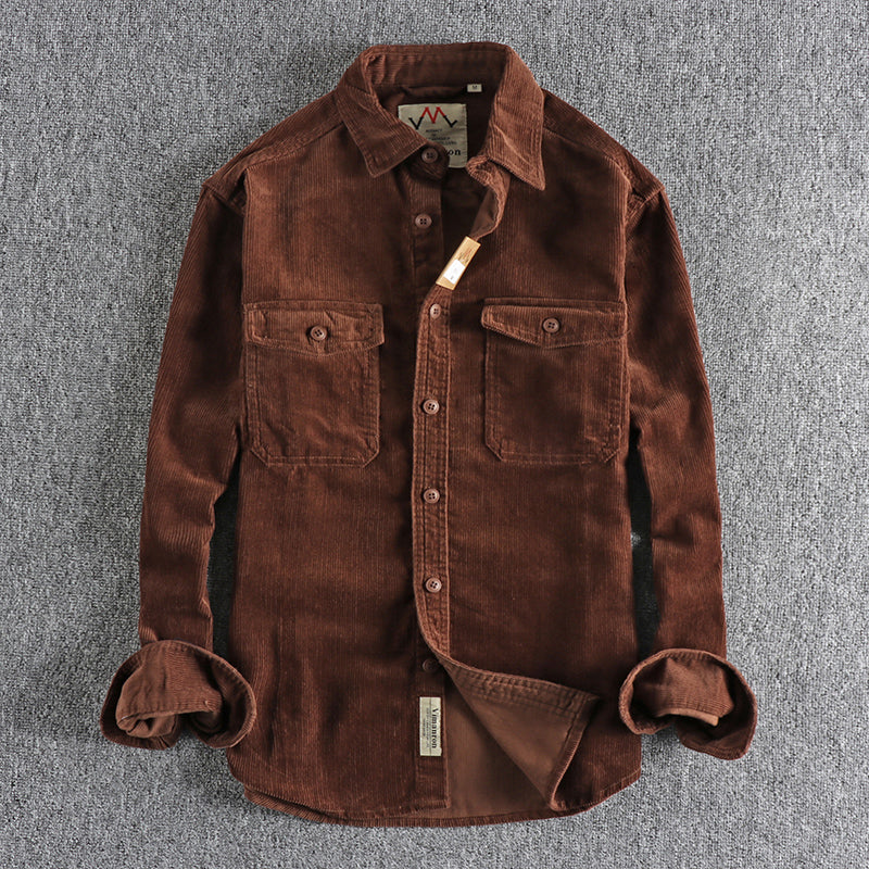 Retro Washed Corduroy Long-sleeved Shirt For Men - Sophinity