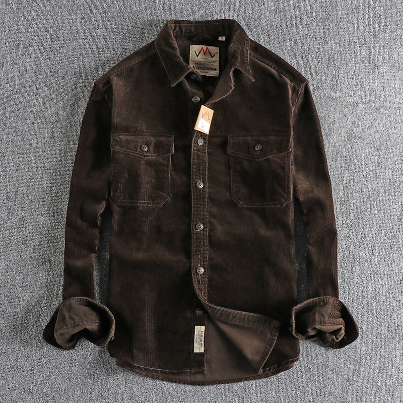 Retro Washed Corduroy Long-sleeved Shirt For Men - Sophinity