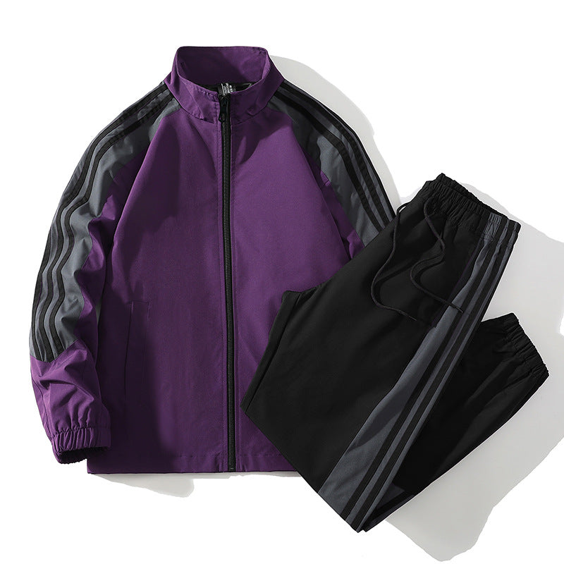 Sports Men's Trendy Handsome Casual Stand Collar Top And Trousers Two-piece Set - Sophinity