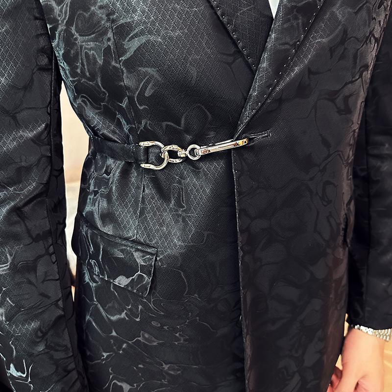 Vintage Pattern Men's Casual Suit Metal Hook Placket Closure Collar Leather Texture Suit - Sophinity