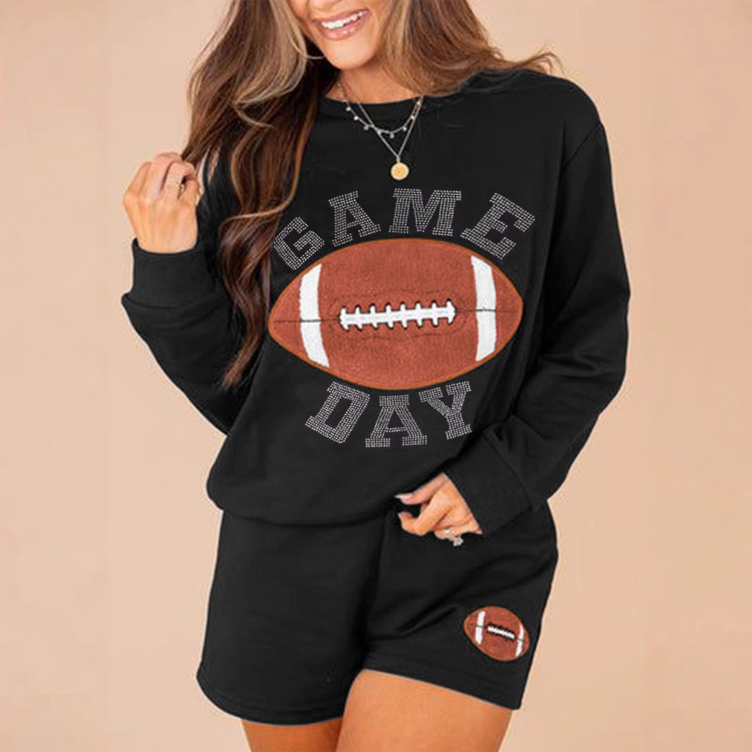 European And American Leisure Round Neck Fleece And Shorts Two-piece Set
