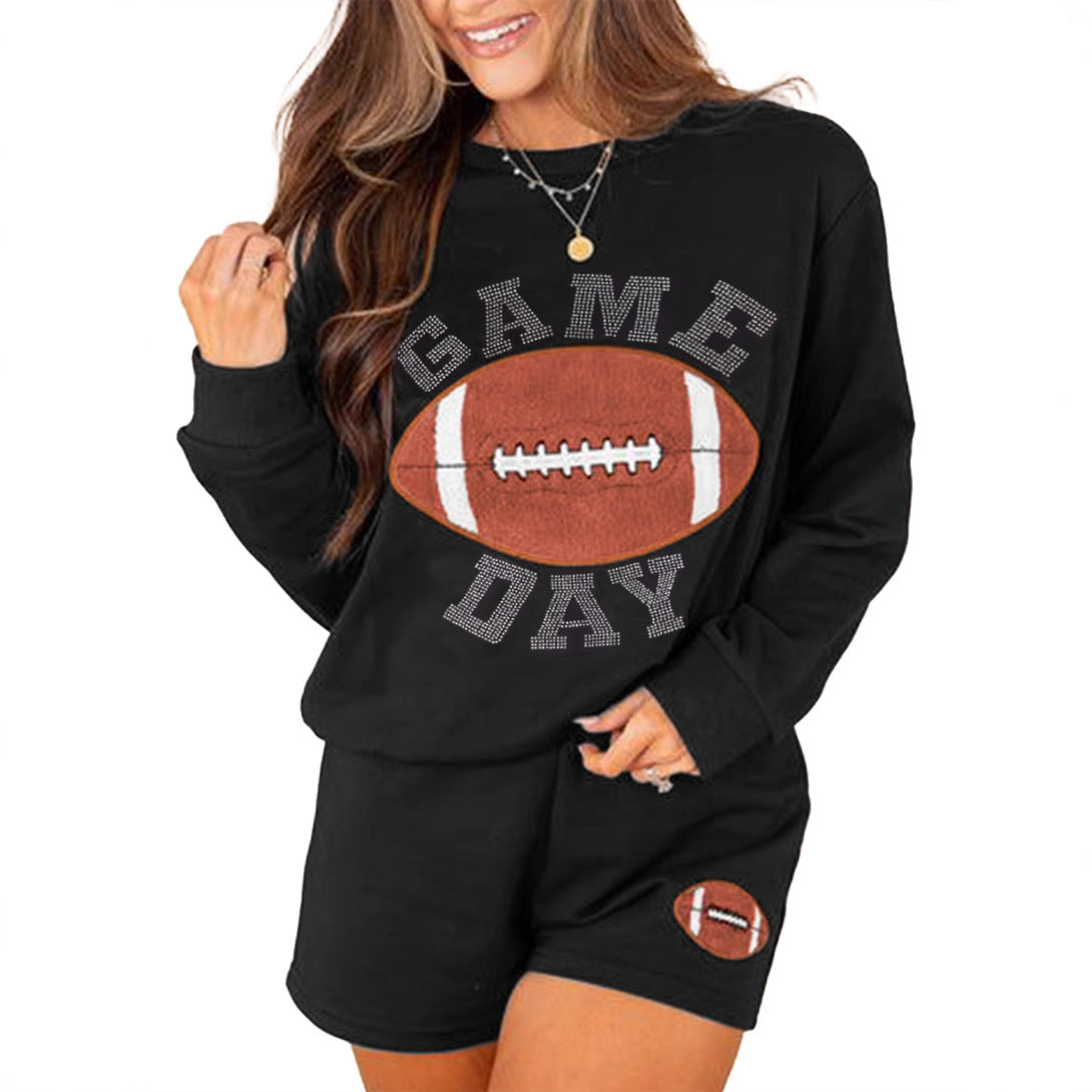 European And American Leisure Round Neck Fleece And Shorts Two-piece Set