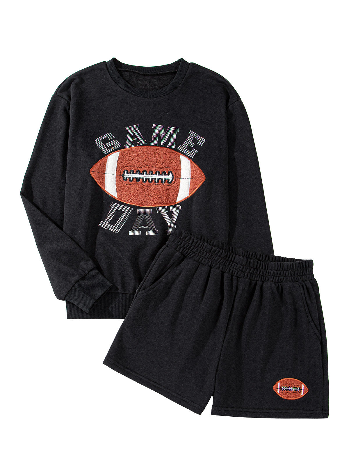 European And American Leisure Round Neck Fleece And Shorts Two-piece Set