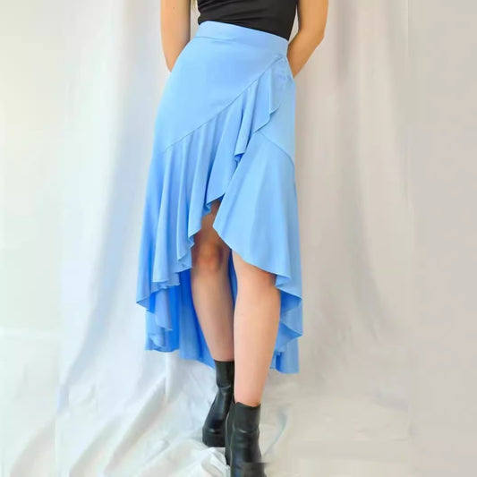 European And American Solid Color Stitching Drape Dovetail Rubber Band High Waist Fashion Leisure Women's Skirt