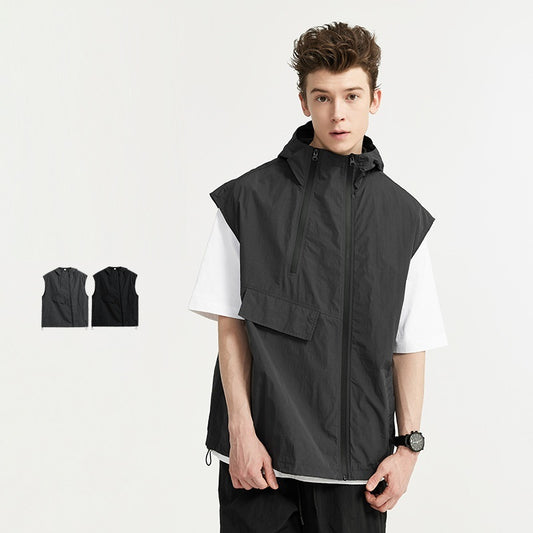 Functional Zipper Vest Japanese Vest Hooded Coat - Sophinity