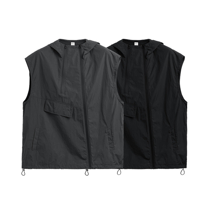 Functional Zipper Vest Japanese Vest Hooded Coat - Sophinity