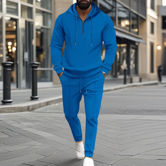 Waffle Hooded Small Zipper Casual Long Sleeve Pants Two-piece Suit - Sophinity