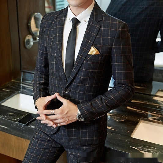 Men's Korean-style Business Suit Slim-fit Plaid Casual Wear - Sophinity