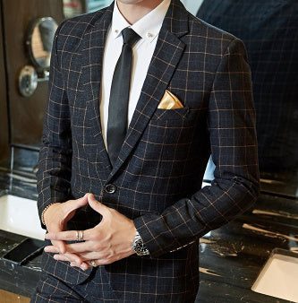 Men's Korean-style Business Suit Slim-fit Plaid Casual Wear - Sophinity