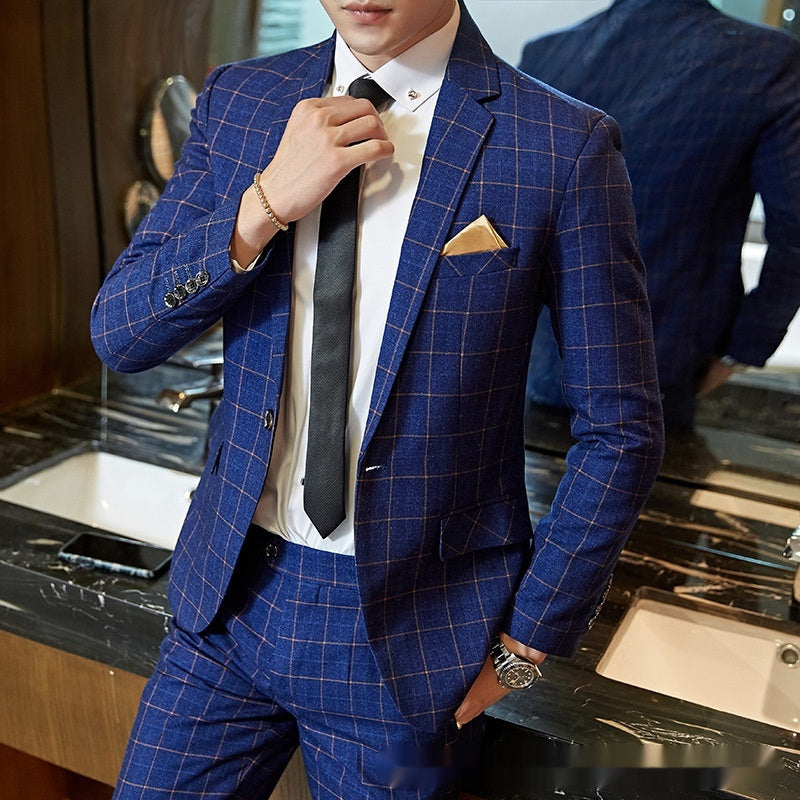 Men's Korean-style Business Suit Slim-fit Plaid Casual Wear - Sophinity