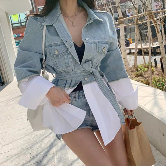Casual Stitching Fake Two Denim Jackets - Sophinity