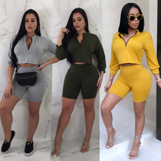 Fashion Women 2 Pieces Set Women Crop Top Hoodies Sweatshirt Tops Sweatshirt Track Pants Sweat Suits Tracksuit - Sophinity