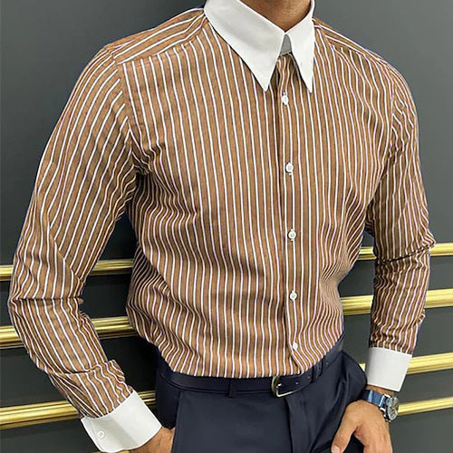 Men's Long Sleeve Shirt Design Striped Business - Sophinity
