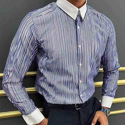 Men's Long Sleeve Shirt Design Striped Business - Sophinity