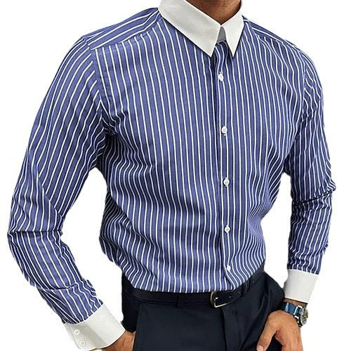 Men's Long Sleeve Shirt Design Striped Business - Sophinity