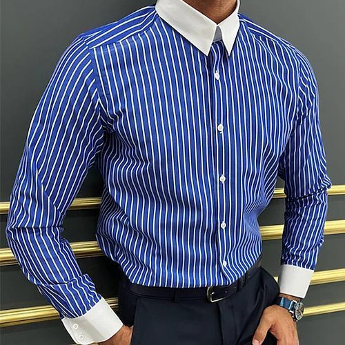 Men's Long Sleeve Shirt Design Striped Business - Sophinity