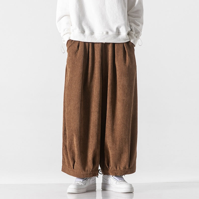 Men's Plus Size Hong Kong Style Loose Casual Japanese Workwear Corduroy Harem Wide-leg Trousers Tide