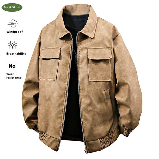 3D Stereo American Retro Hip Hop PU Leather Polo Collar Jacket - Sophinity