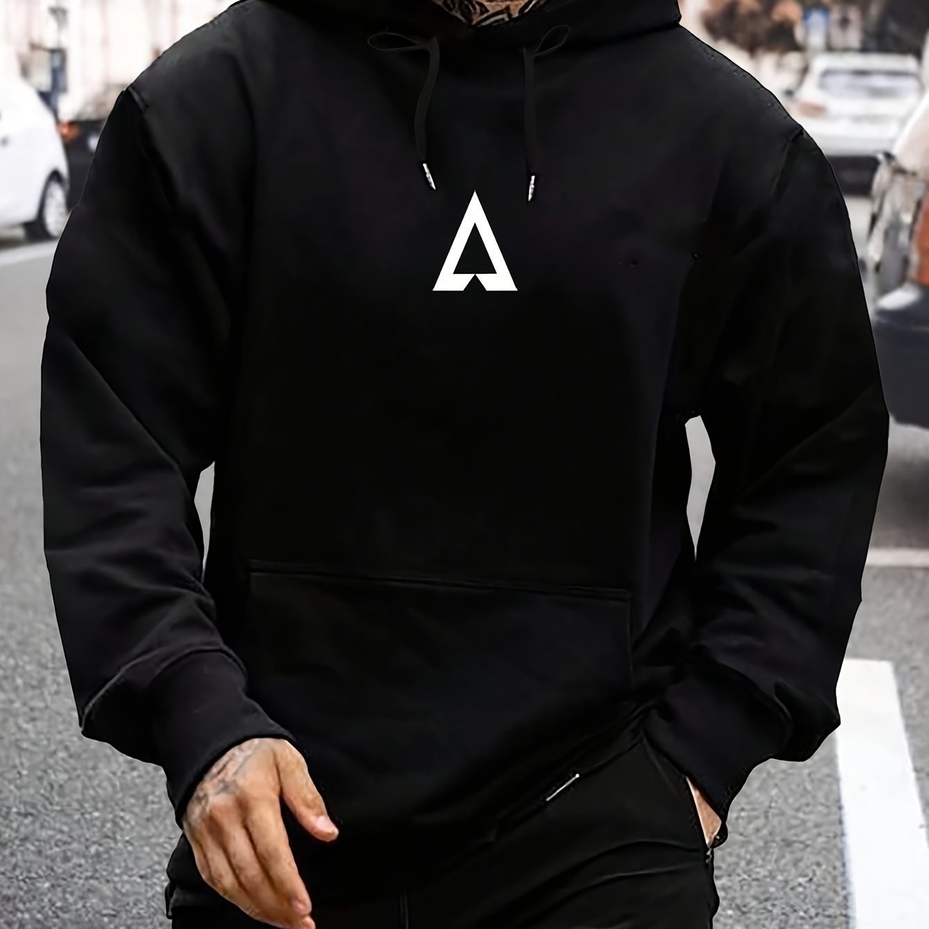 Men's Casual Geometric Pattern Hooded Sweater With Bag - Sophinity