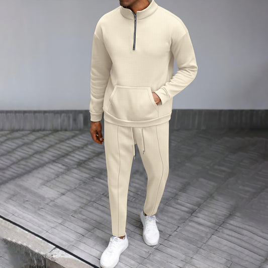 Turtleneck Half Zip Pocket Long Sleeve Sweater Trousers Casual Suit - Sophinity