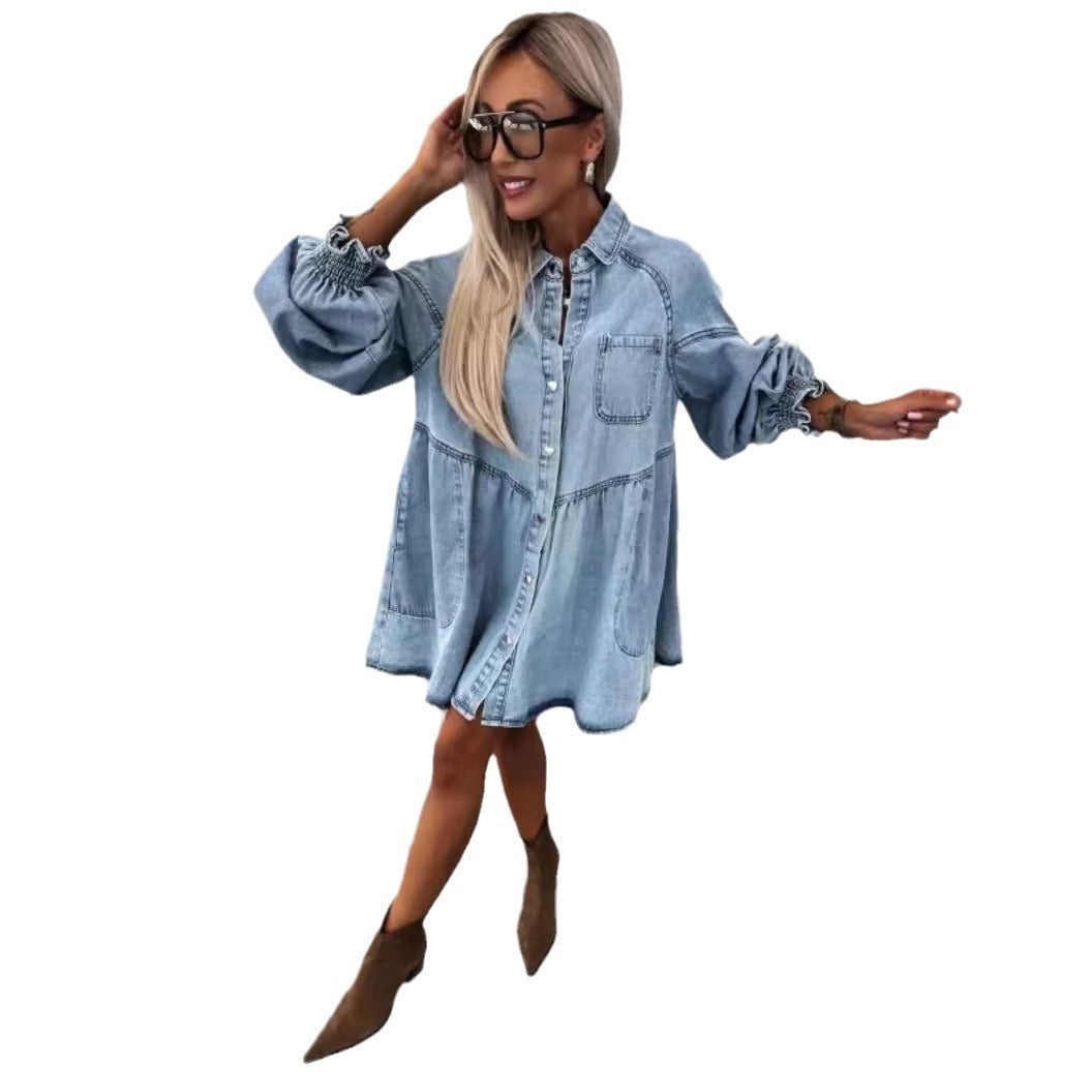 Women's New Spring And Summer Shirt Button Denim Long Sleeve Dress