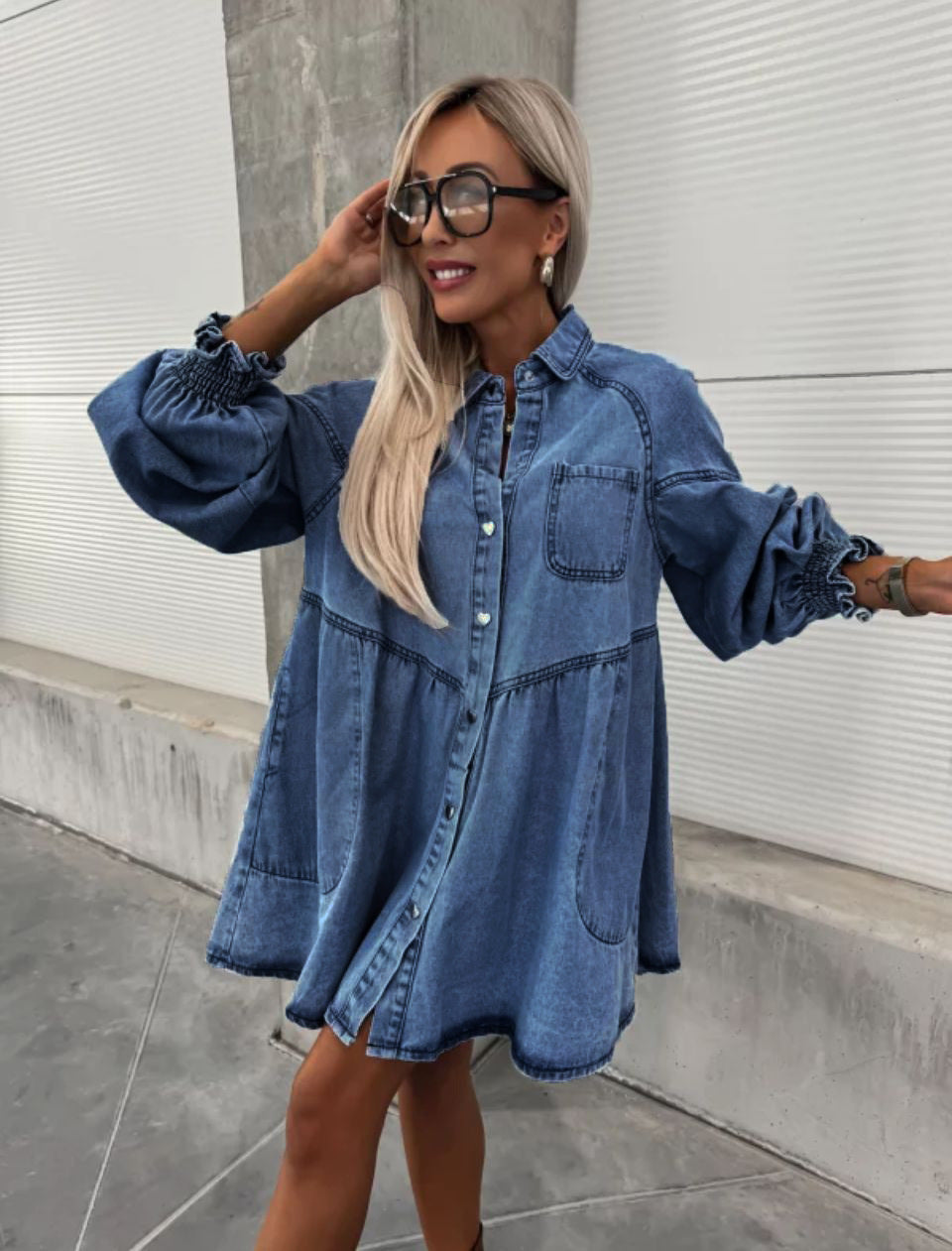 Women's New Spring And Summer Shirt Button Denim Long Sleeve Dress