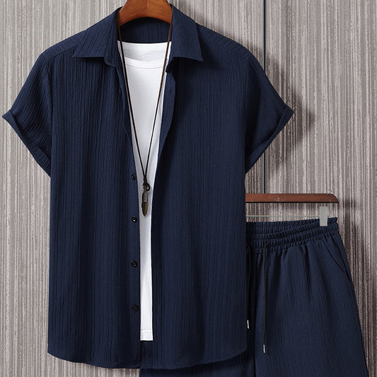 Striped Short-sleeved Shirt Breasted Lapel Suit - Sophinity