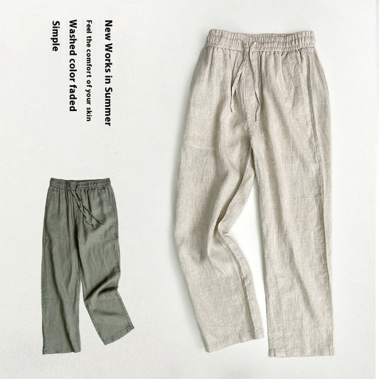 Pure Linen Men's Pants Summer Thin Linen Men's Casual Pants Loose Straight Wide Leg - Sophinity