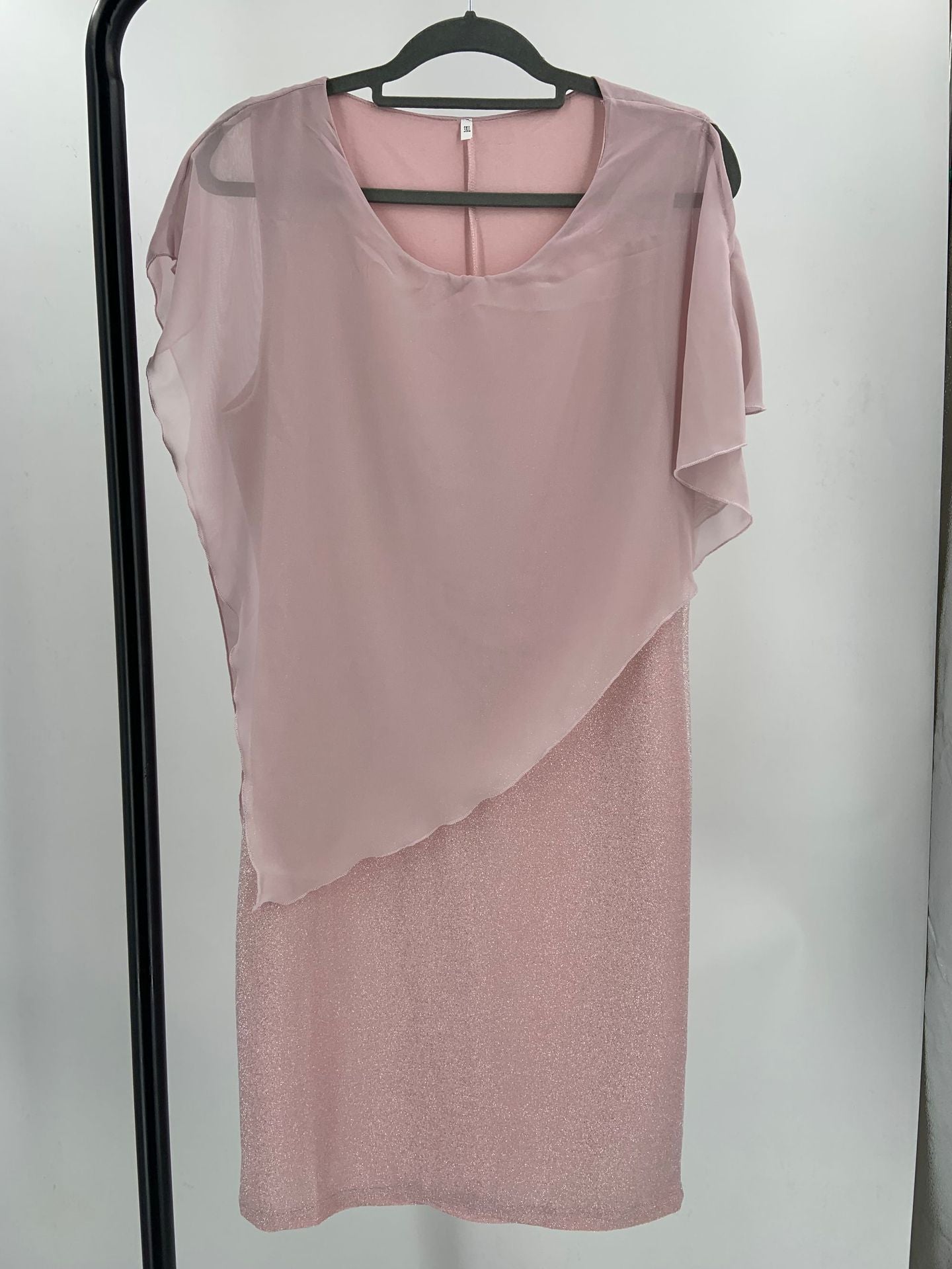 European And American Plus Size Solid Color Chiffon Fake Two-piece Slim Fit Sheath Sexy Party Formal Dress Women - Sophinity