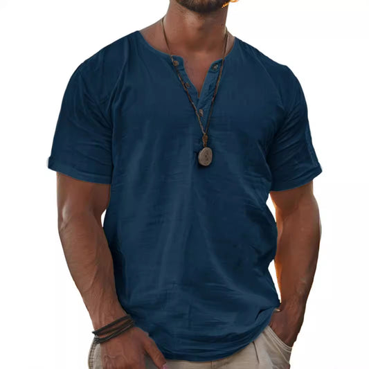 Men's Fashion Wear Men's Stand Collar Half Cardigan 4 Button Short Sleeve Shirt - Sophinity